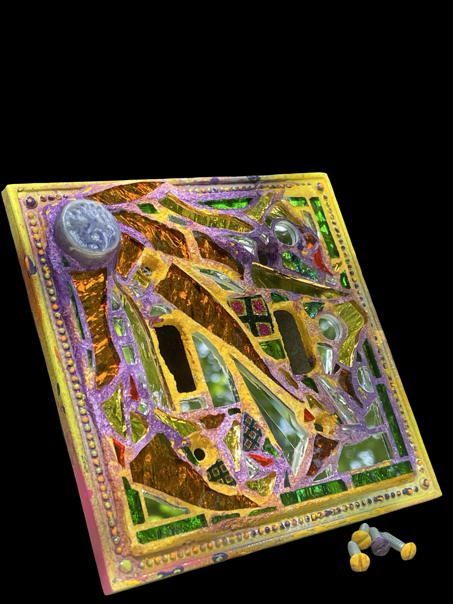 Purple and gold double toggle mirror mosaic light switch cover. Dazzling!