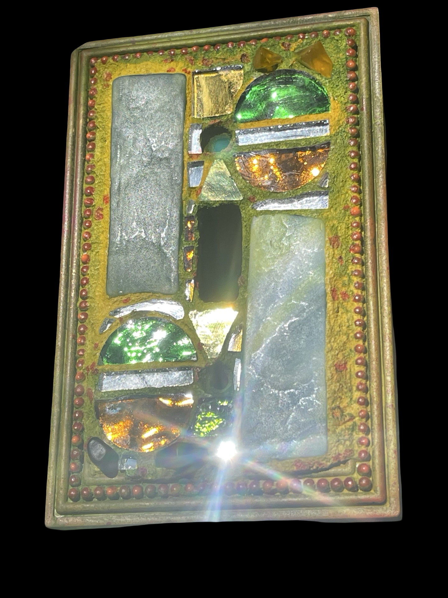 Single toggle mosaic light switch cover, beautiful vintage glass and mirror bits