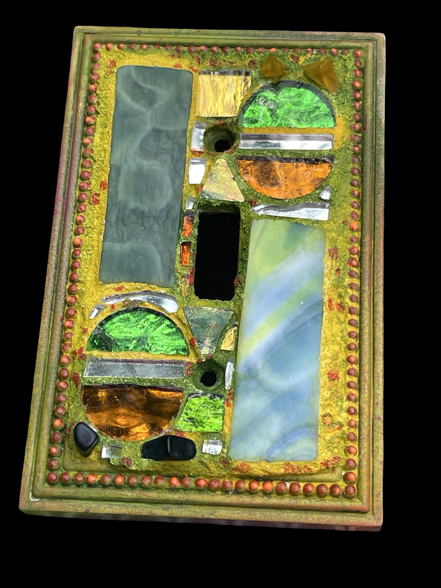 Single toggle mosaic light switch cover, beautiful vintage glass and mirror bits