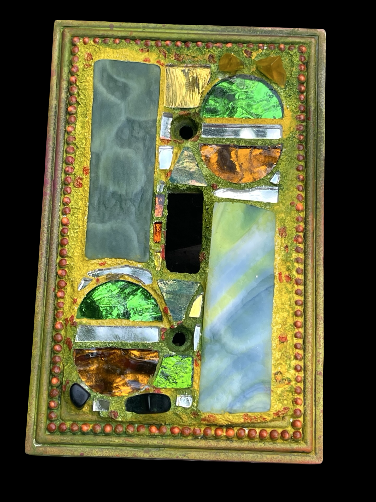Single toggle mosaic light switch cover, beautiful vintage glass and mirror bits