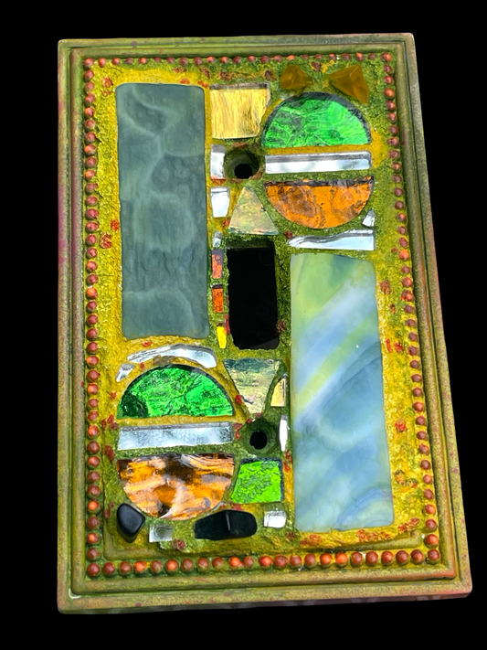 Single toggle mosaic light switch cover, beautiful vintage glass and mirror bits