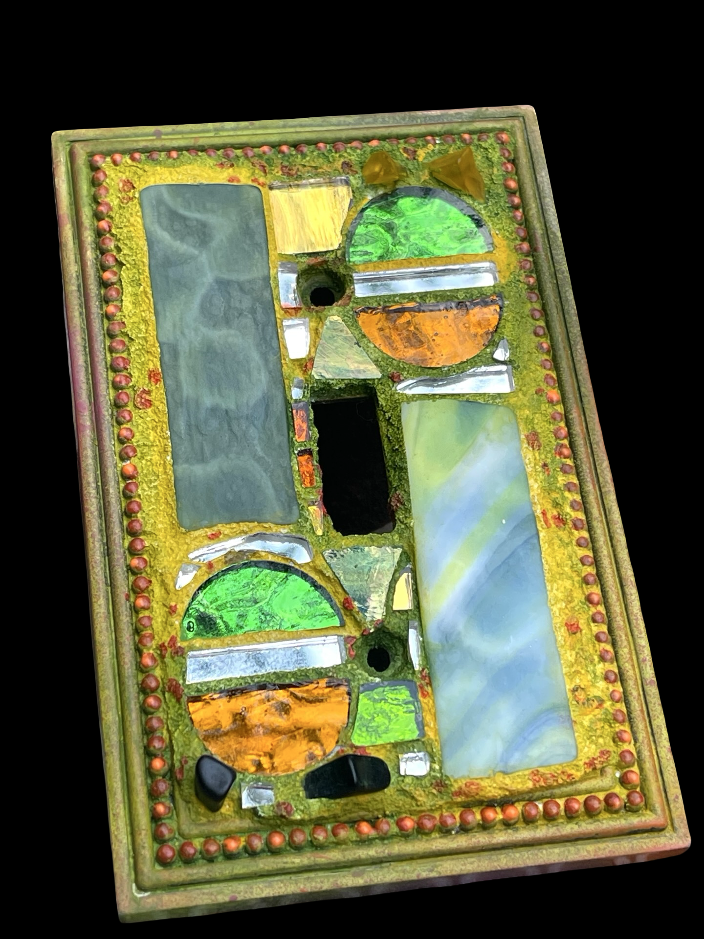 Single toggle mosaic light switch cover, beautiful vintage glass and mirror bits