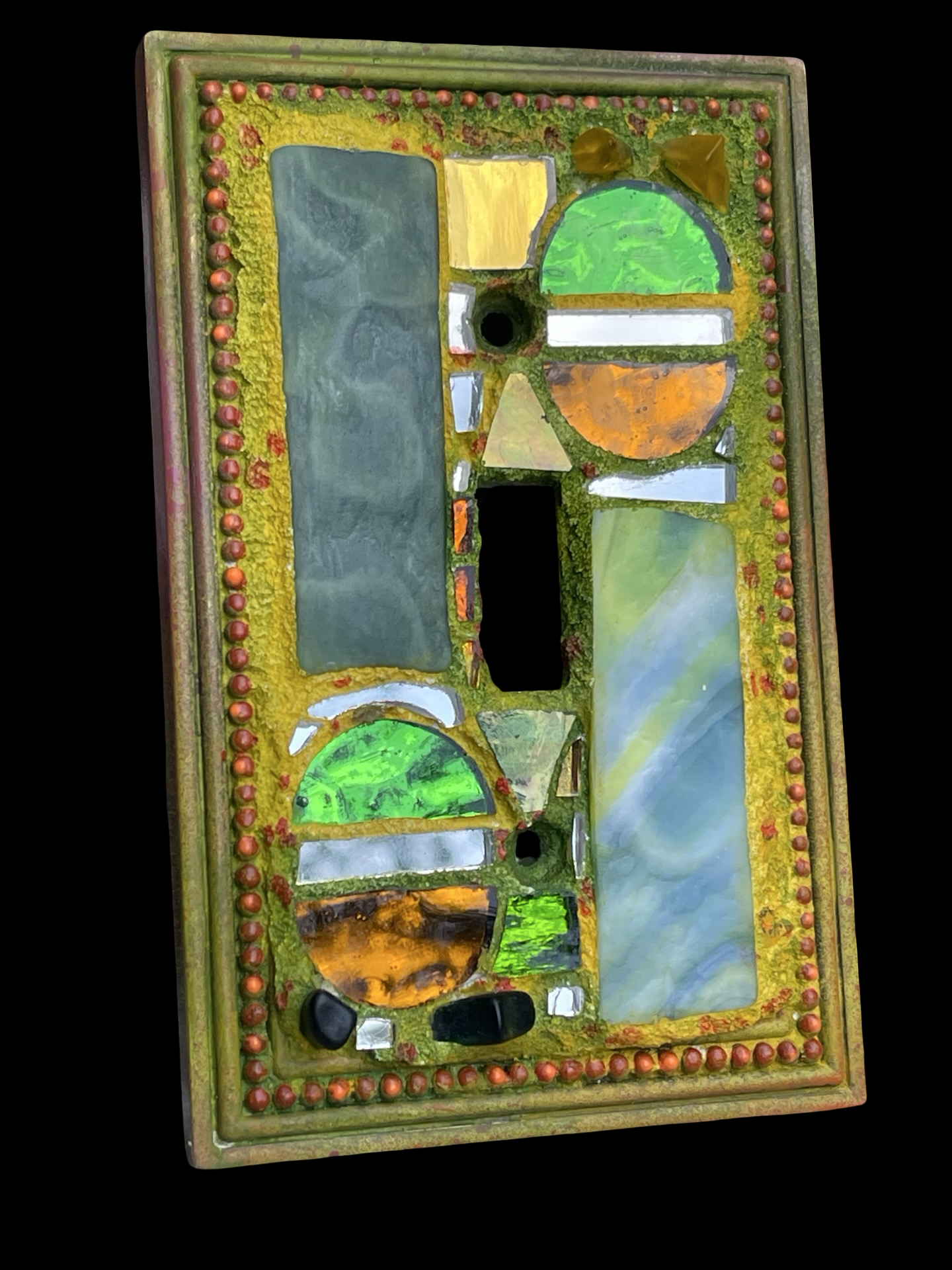 Single toggle mosaic light switch cover, beautiful vintage glass and mirror bits