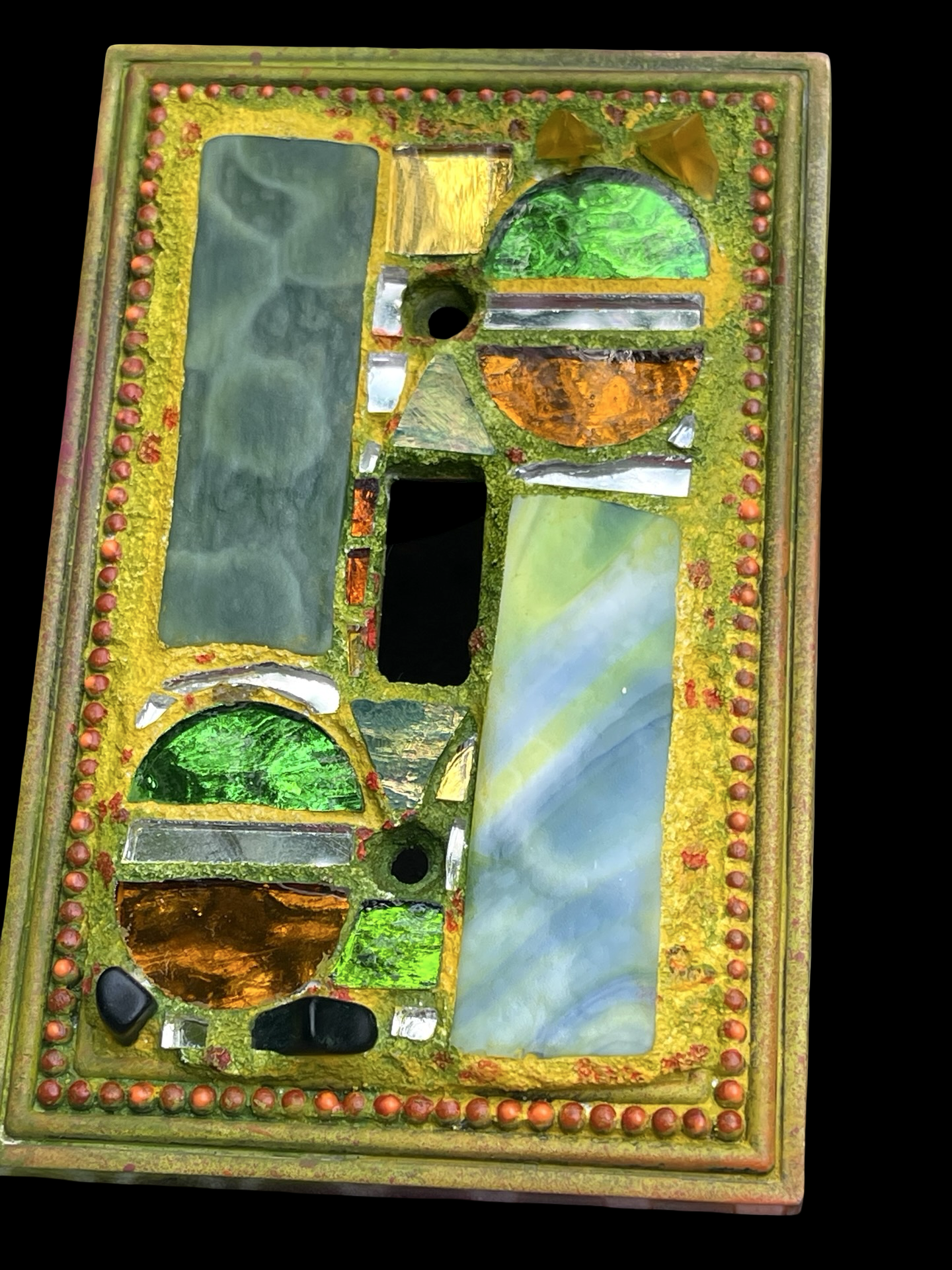 Single toggle mosaic light switch cover, beautiful vintage glass and mirror bits