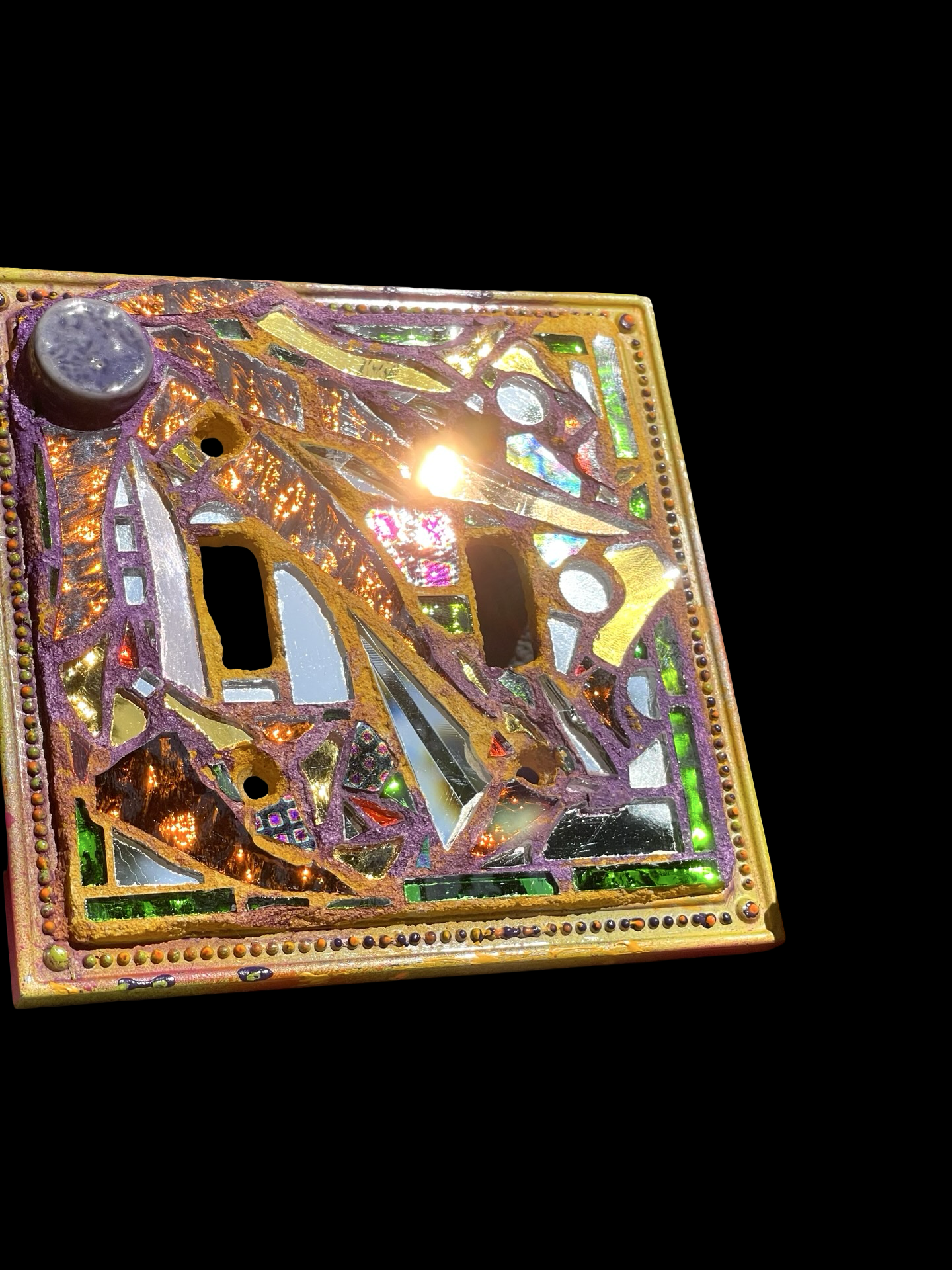 Purple and gold double toggle mirror mosaic light switch cover. Dazzling!
