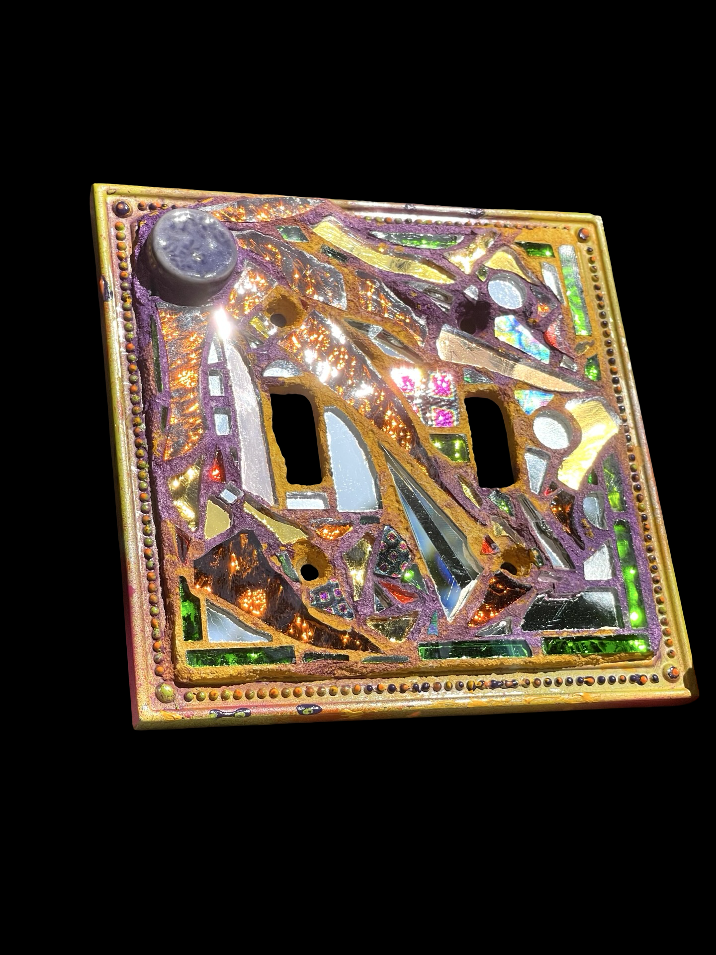 Purple and gold double toggle mirror mosaic light switch cover. Dazzling!