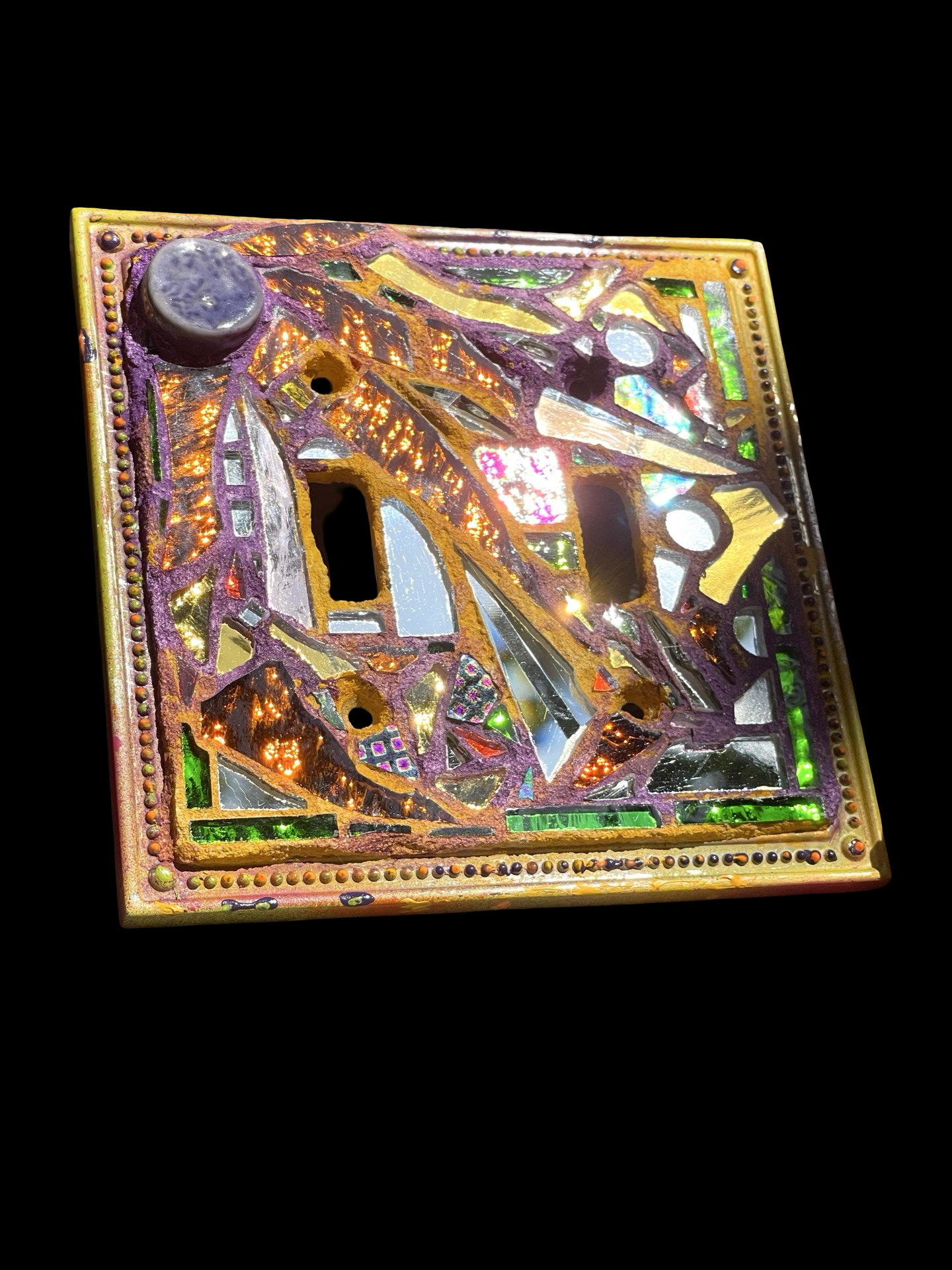 Purple and gold double toggle mirror mosaic light switch cover. Dazzling!