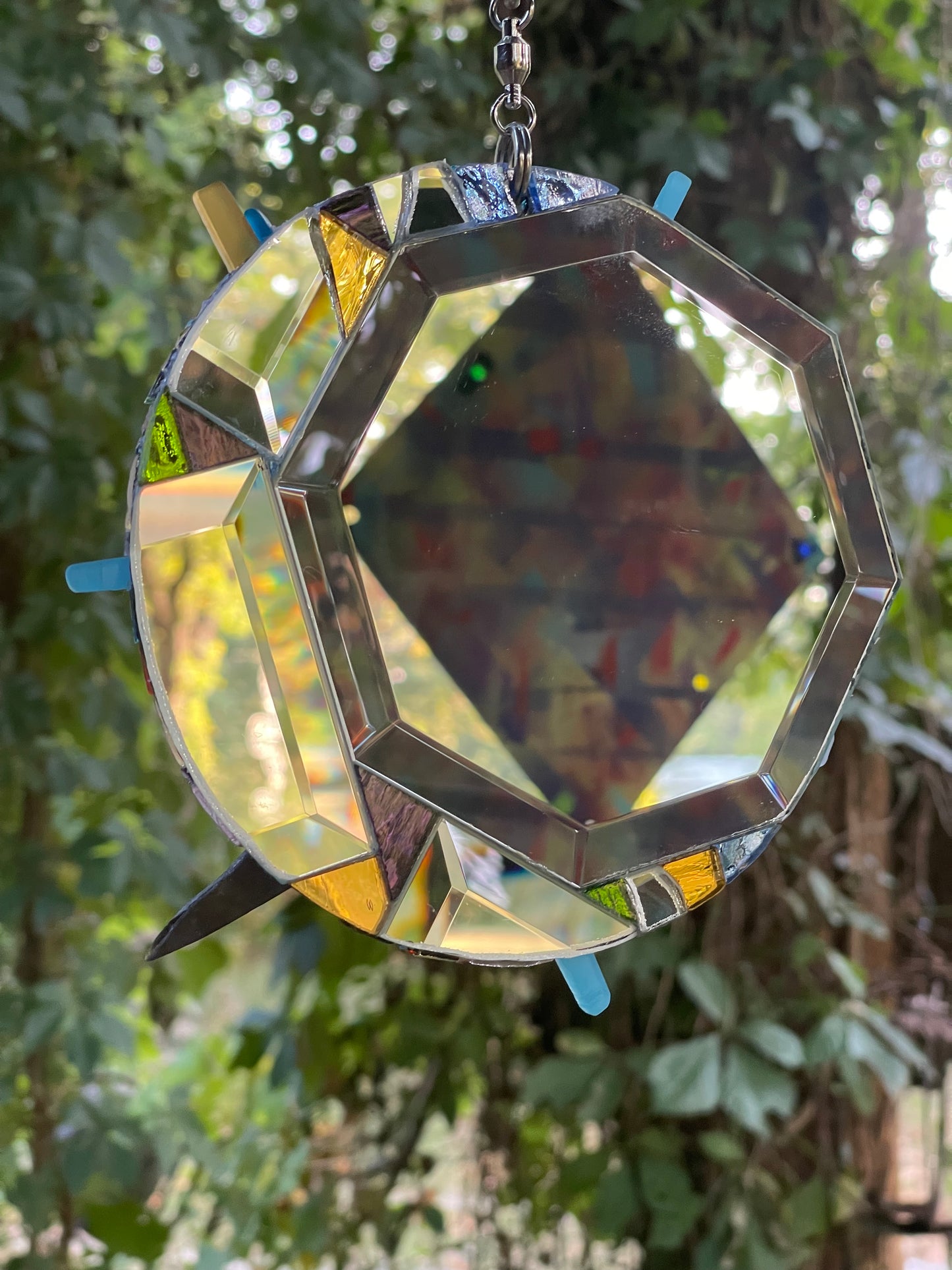 Celestial circle mirror mosaic sun catcher