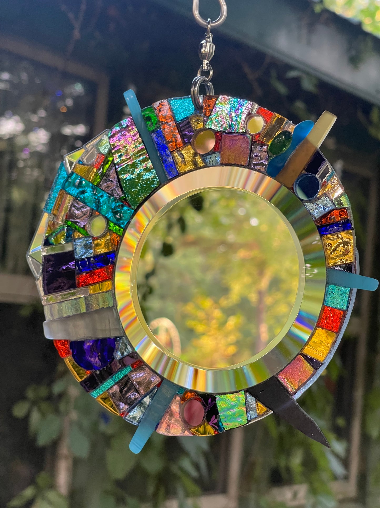 Celestial circle mirror mosaic sun catcher