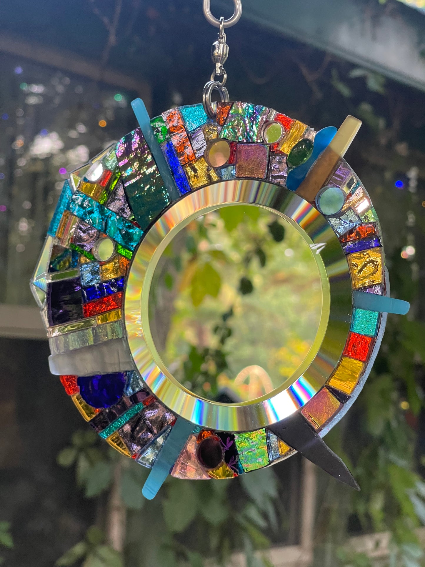 Celestial circle mirror mosaic sun catcher