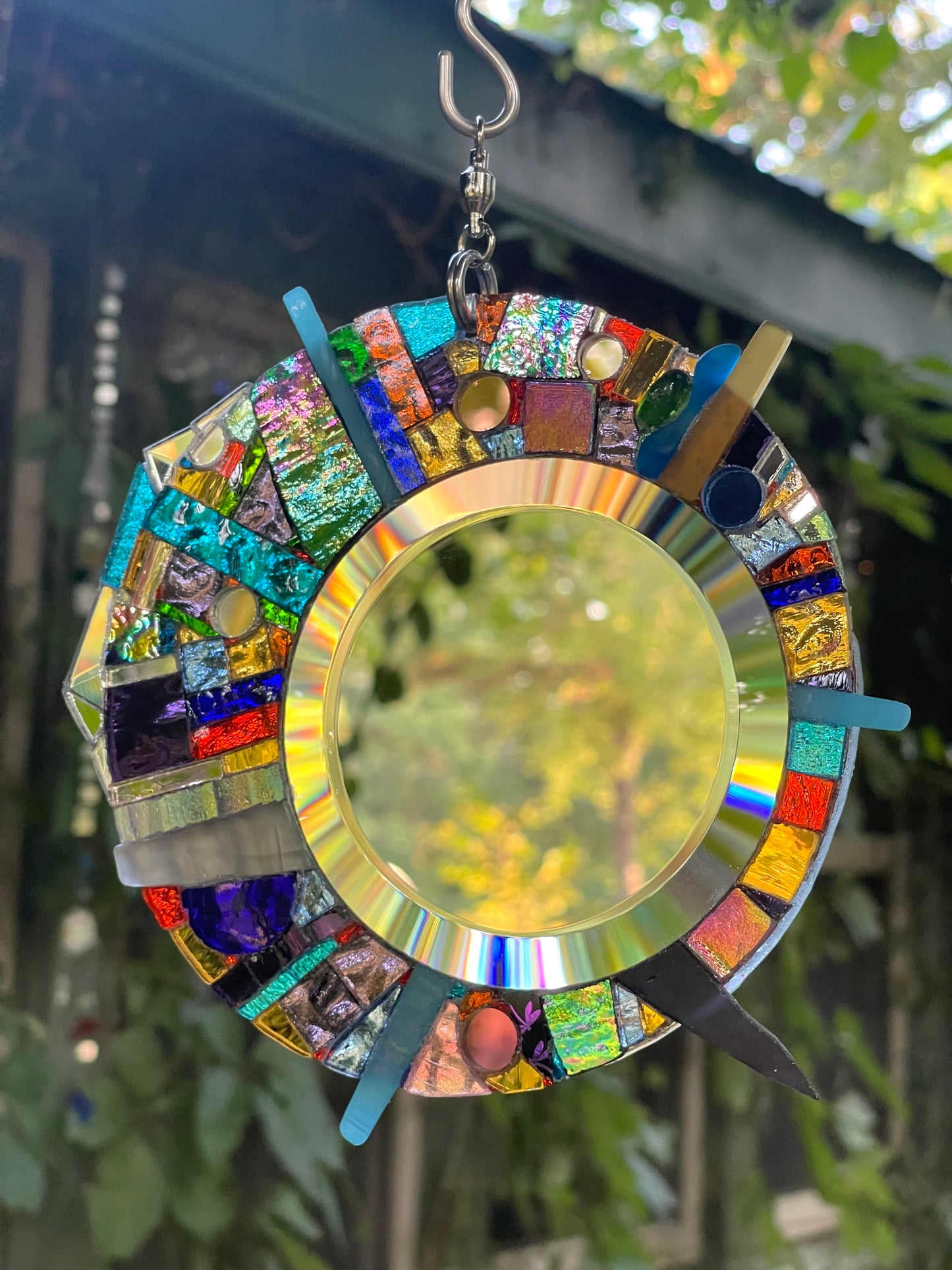 Celestial circle mirror mosaic sun catcher
