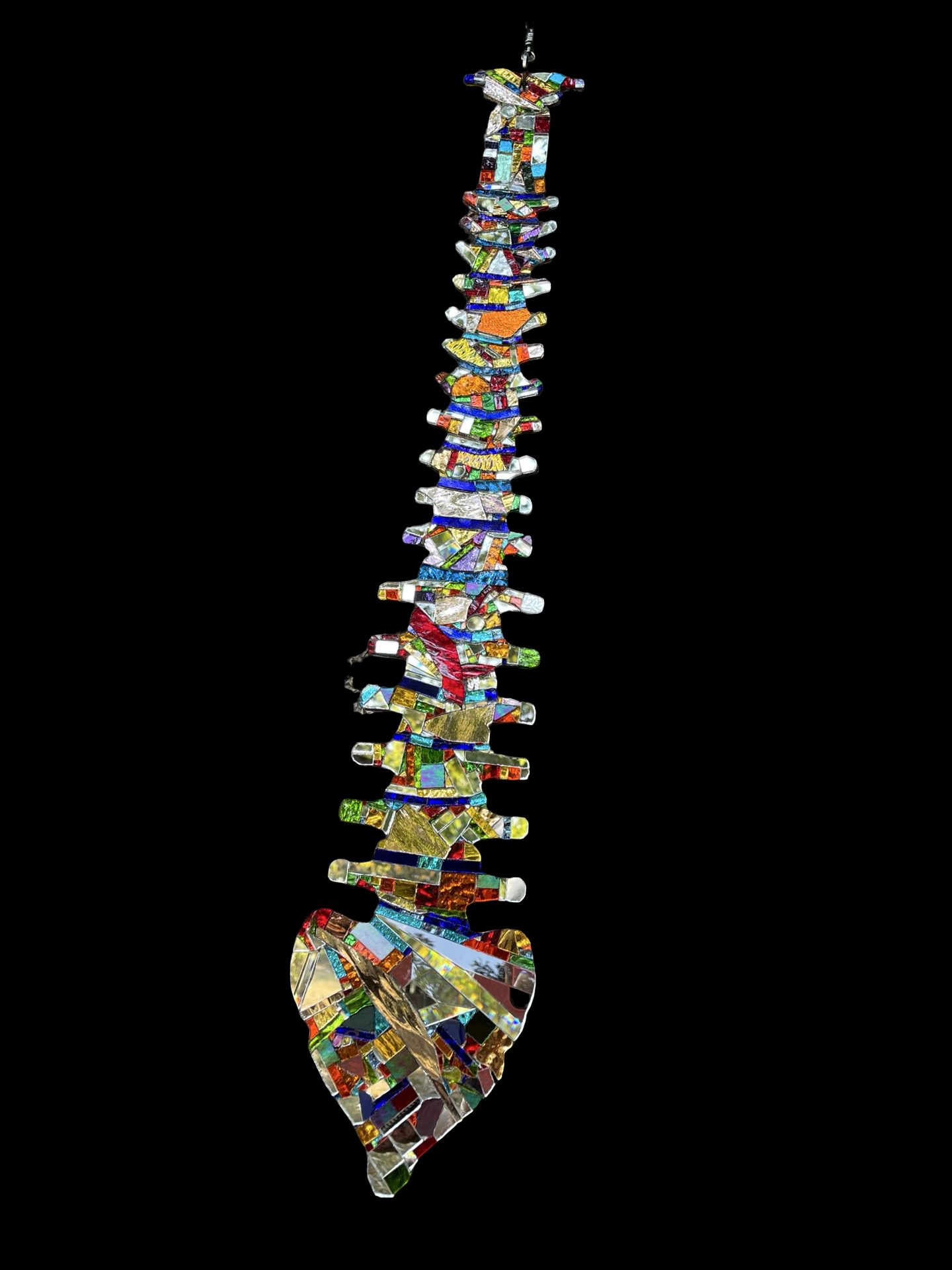 Human spine mirror mosaic sun catcher, stunning groutless sparkling patchwork