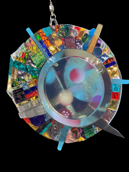 Celestial circle mirror mosaic sun catcher
