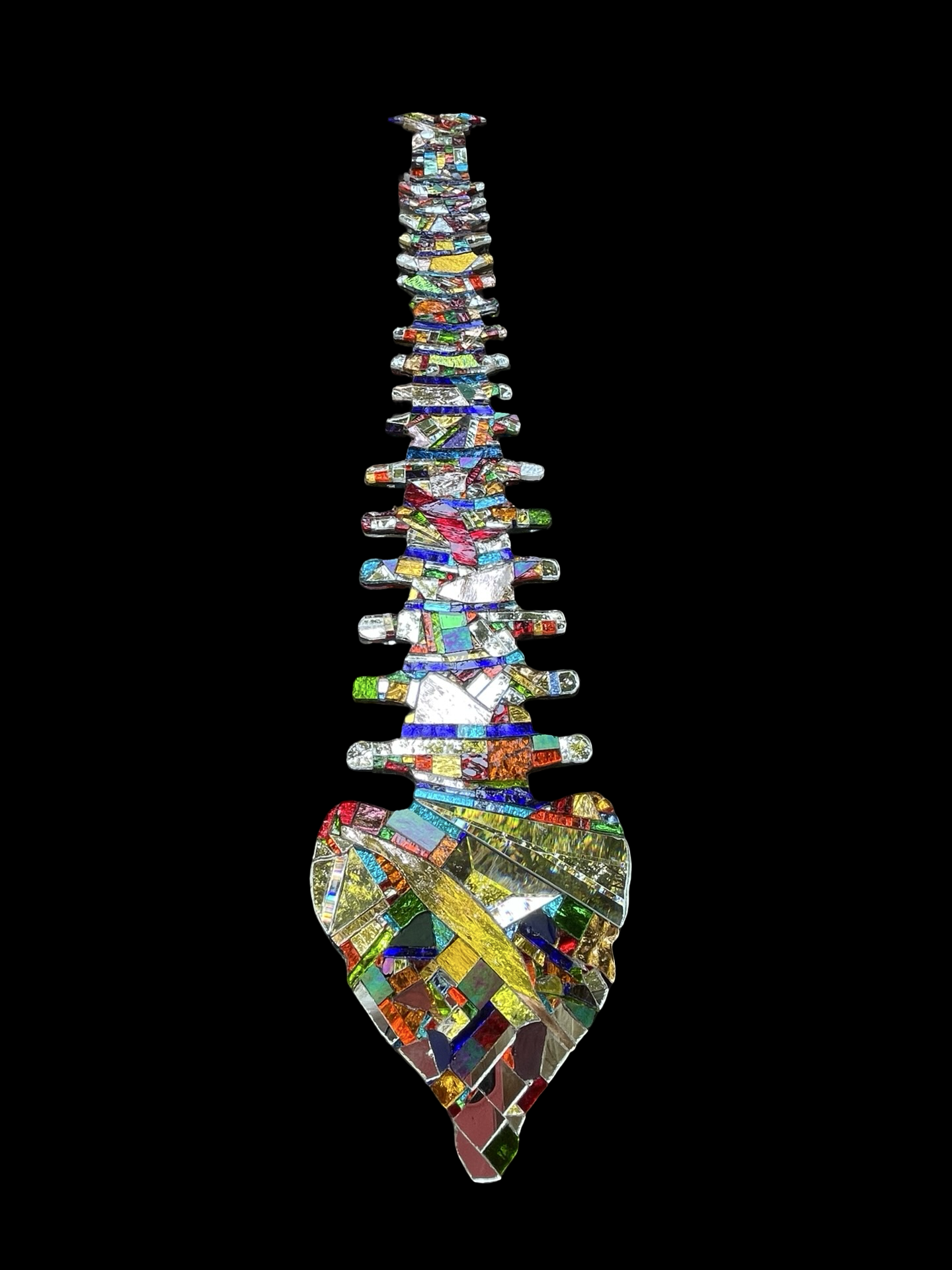Human spine mirror mosaic sun catcher, stunning groutless sparkling patchwork
