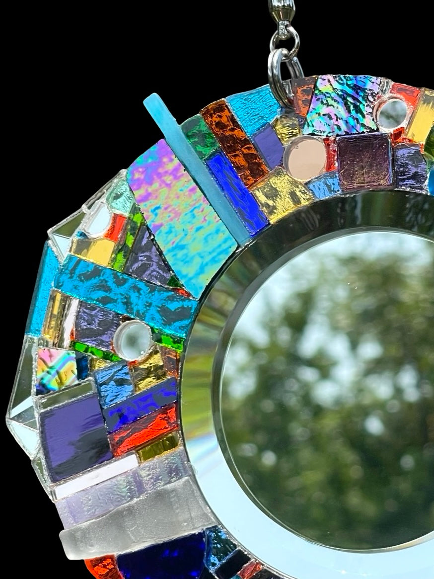Celestial circle mirror mosaic sun catcher