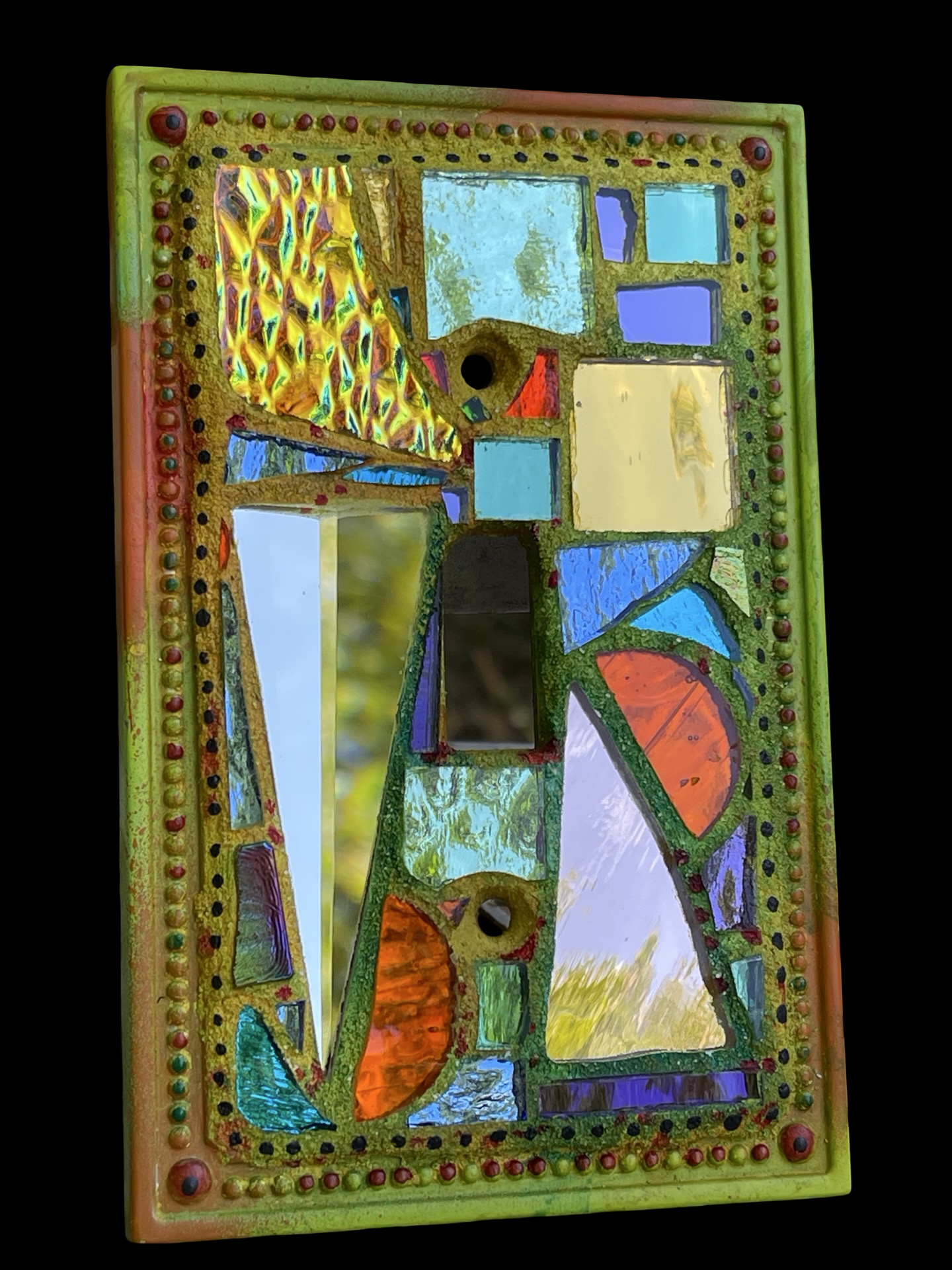 Shimmering iridescent single toggle mirror mosaic light switch cover, wall art