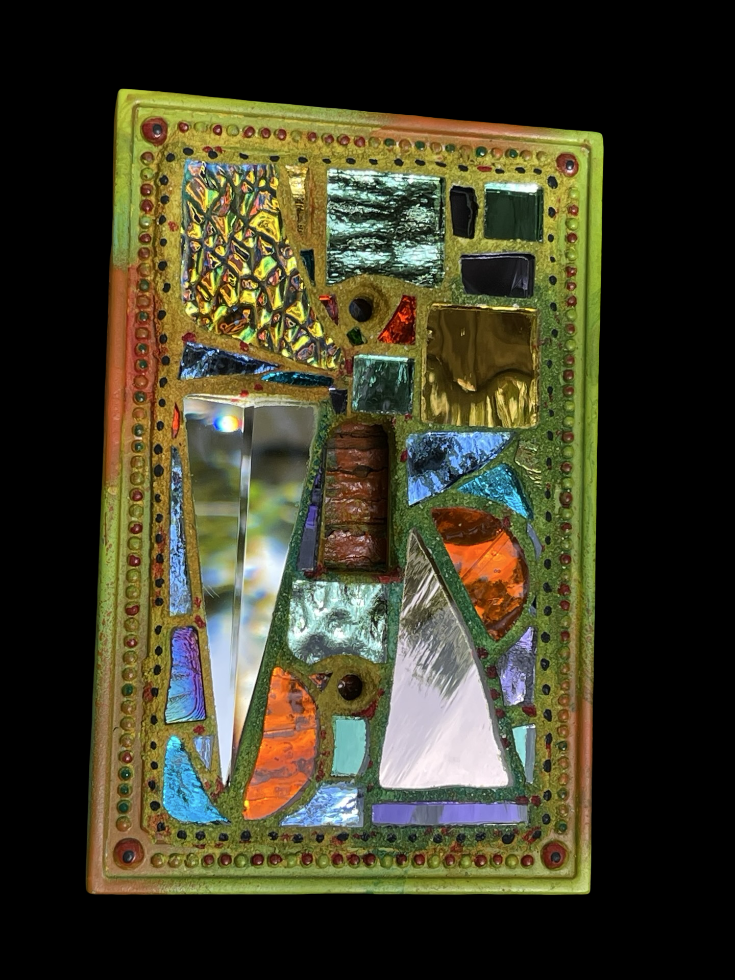 Shimmering iridescent single toggle mirror mosaic light switch cover, wall art