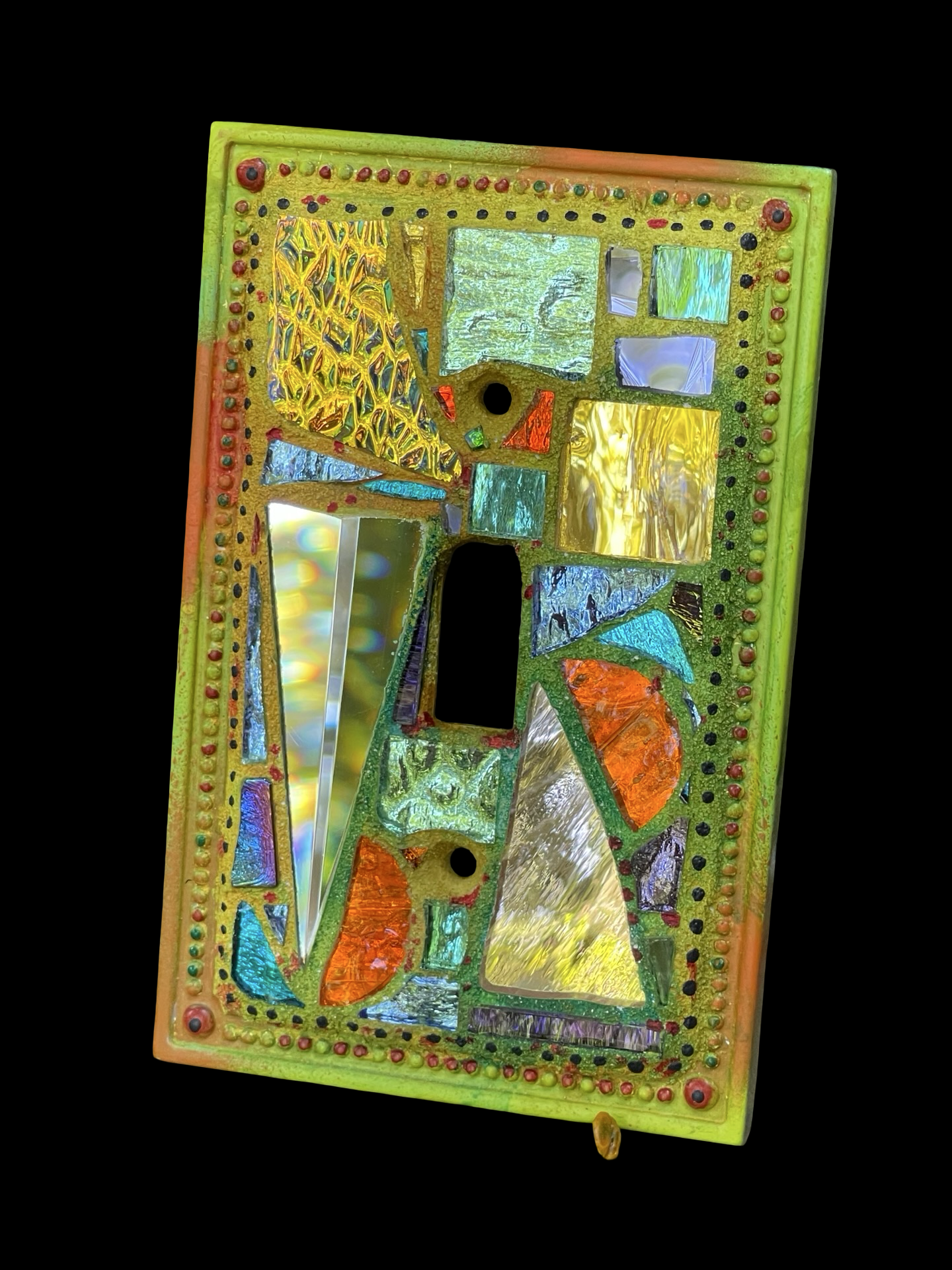 Shimmering iridescent single toggle mirror mosaic light switch cover, wall art