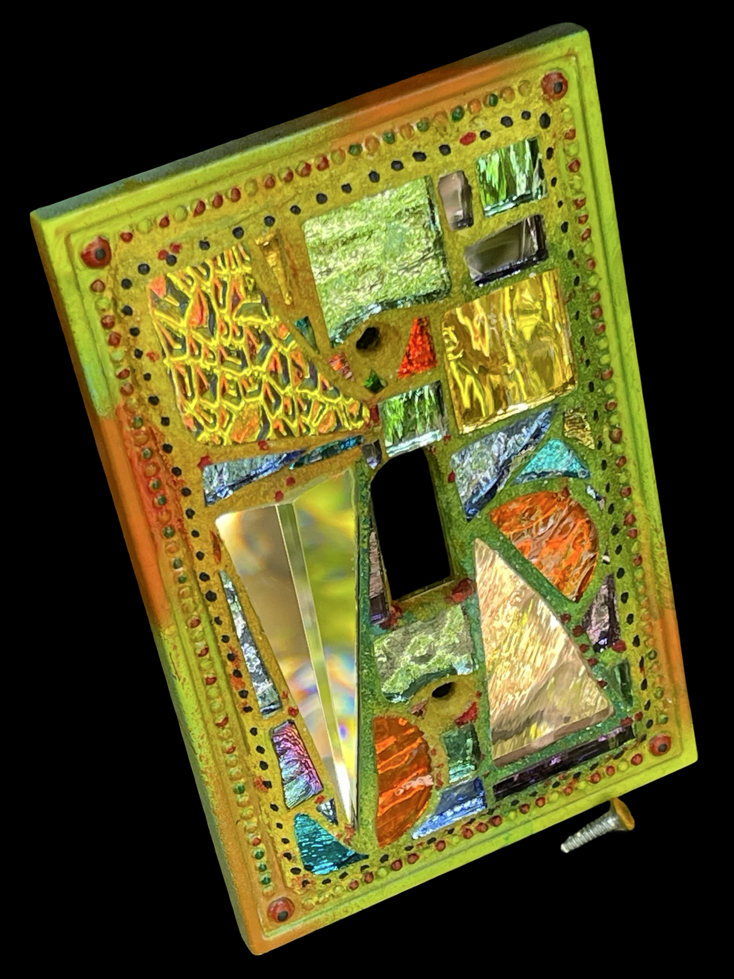 Shimmering iridescent single toggle mirror mosaic light switch cover, wall art