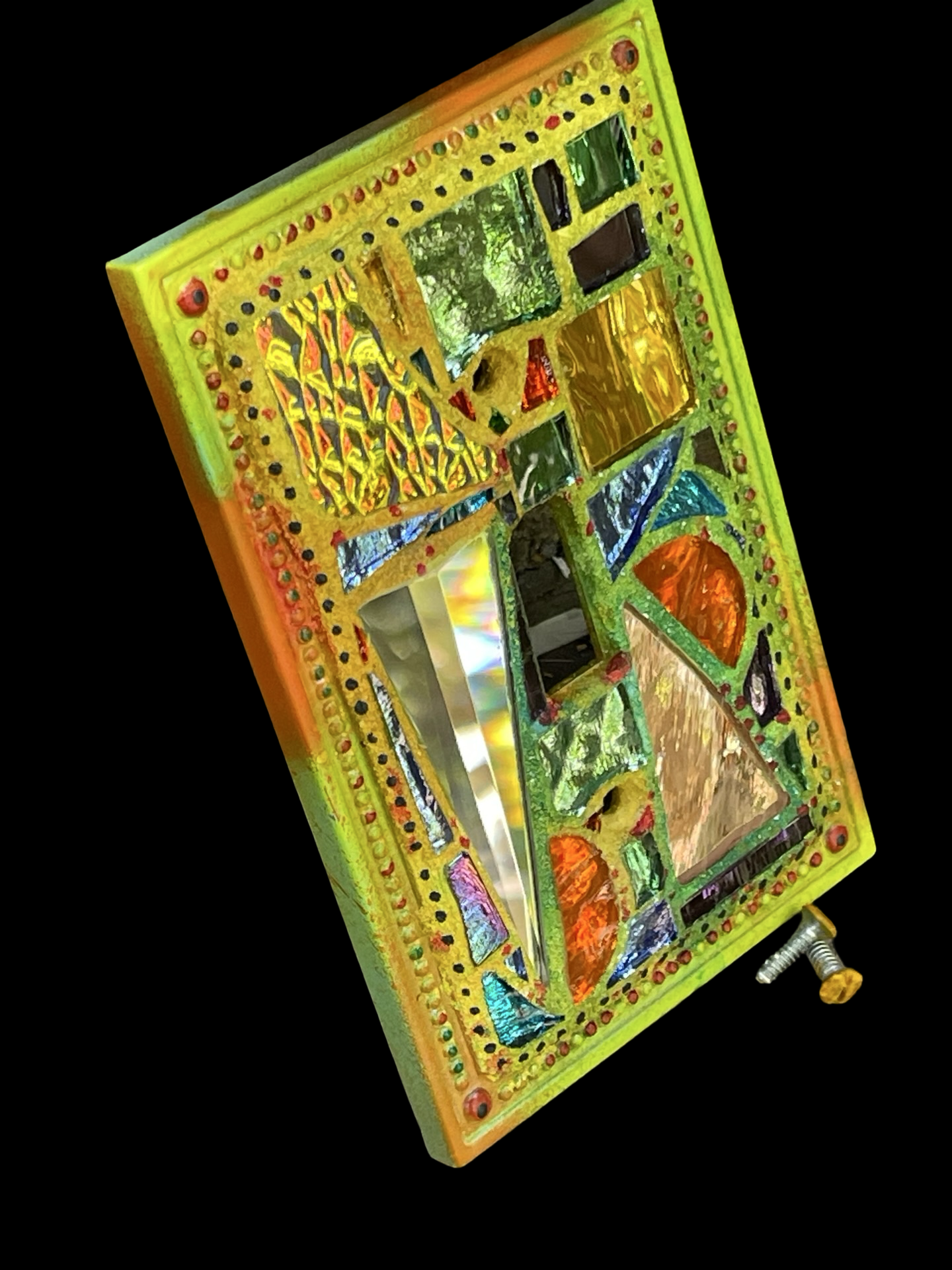 Shimmering iridescent single toggle mirror mosaic light switch cover, wall art