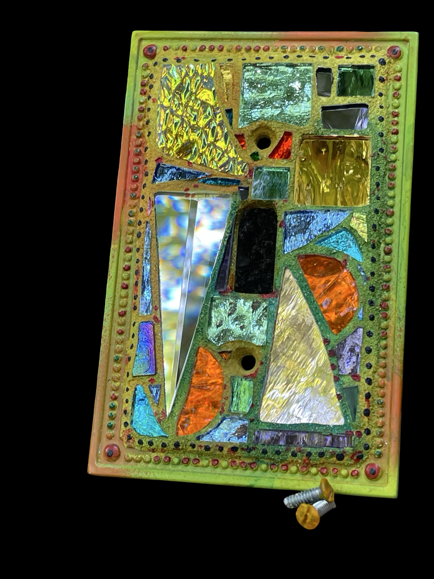 Shimmering iridescent single toggle mirror mosaic light switch cover, wall art