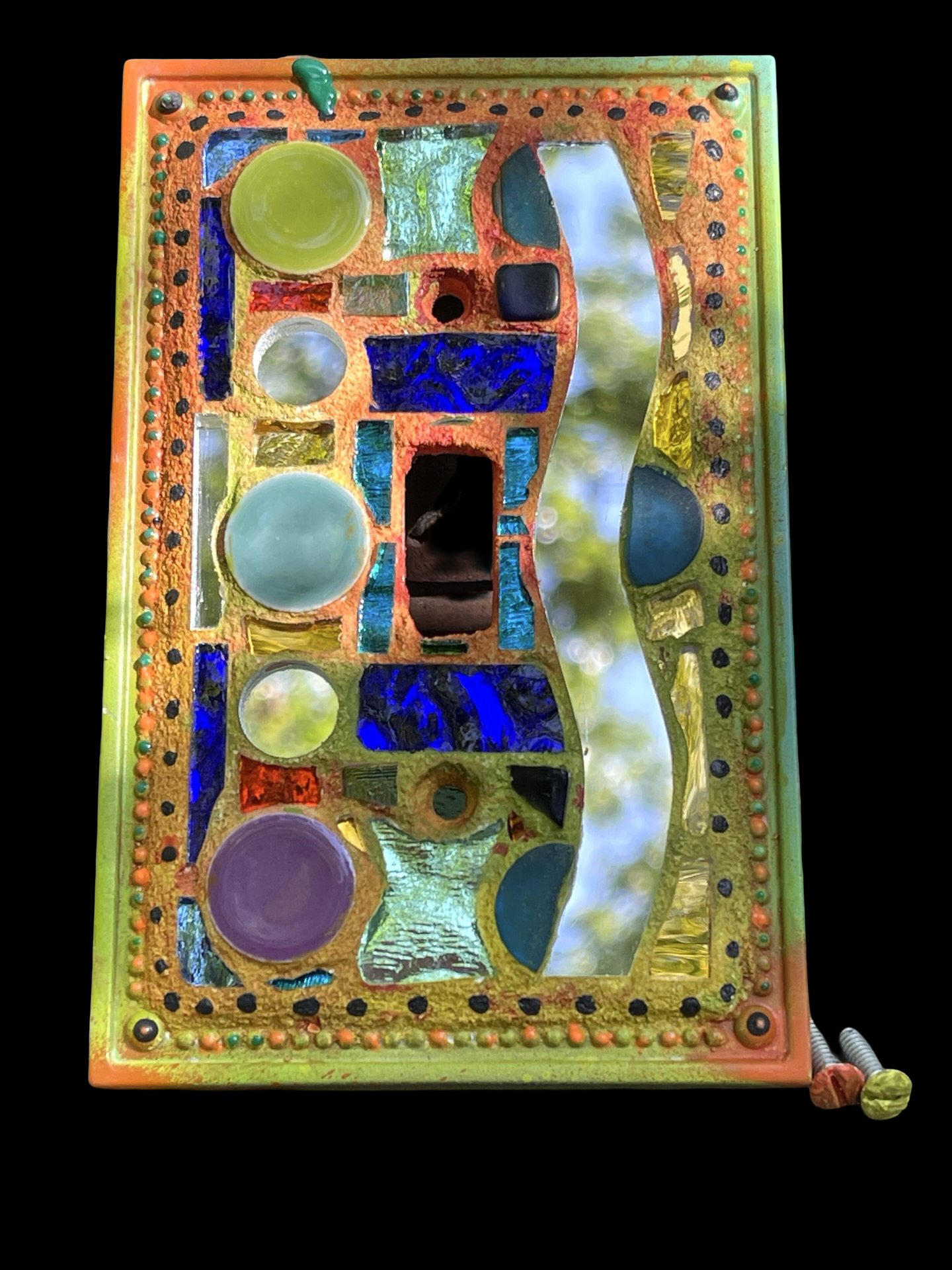 Single toggle water blue mirror mosaic light switch cover as wall art