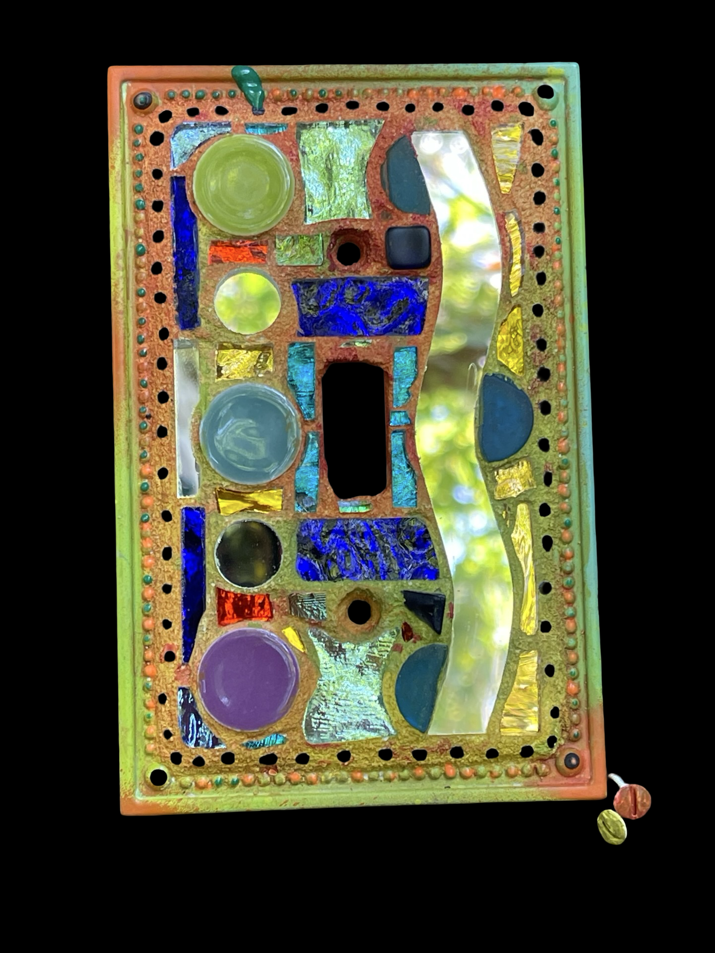 Single toggle water blue mirror mosaic light switch cover as wall art