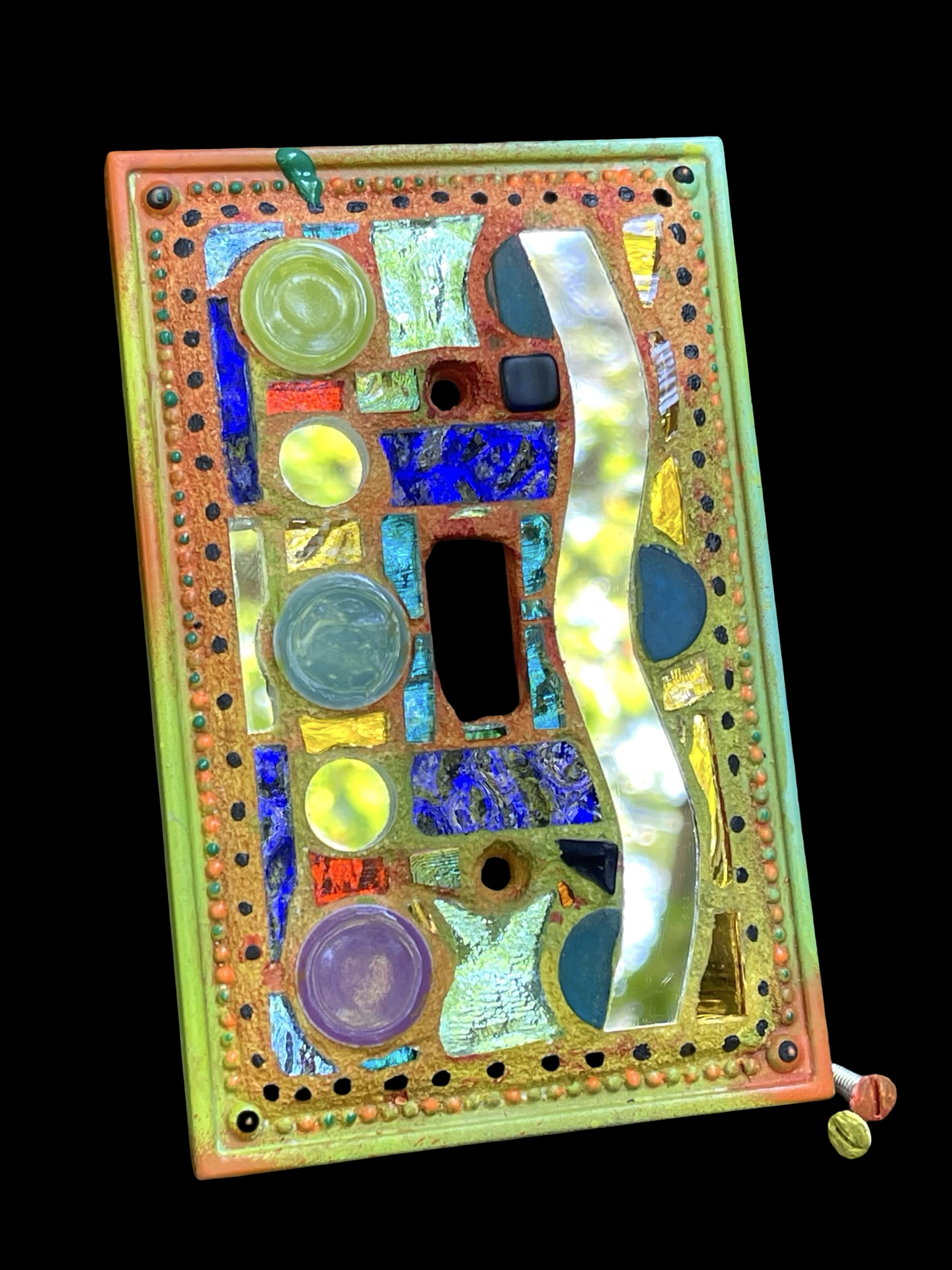 Single toggle water blue mirror mosaic light switch cover as wall art