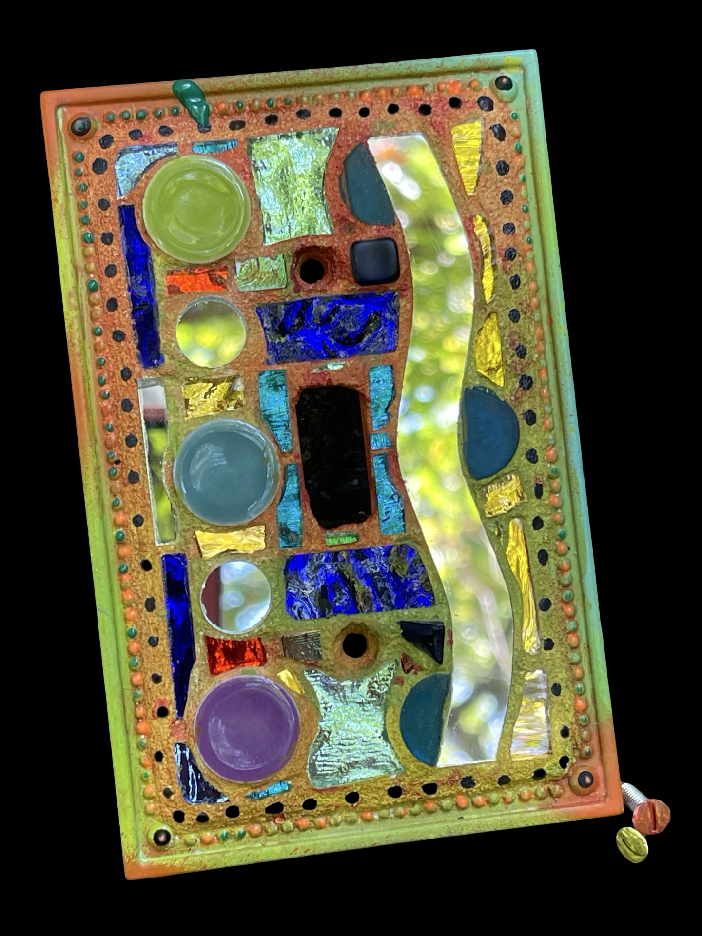 Single toggle water blue mirror mosaic light switch cover as wall art