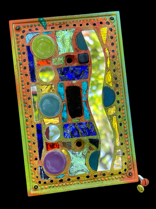 Single toggle water blue mirror mosaic light switch cover as wall art