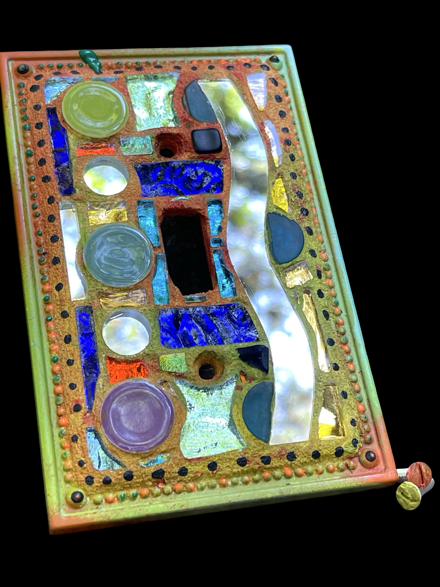 Single toggle water blue mirror mosaic light switch cover as wall art
