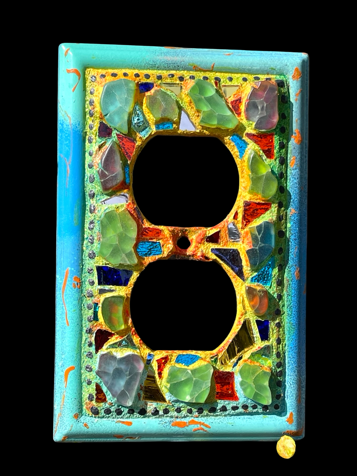 Repurposed Glass Mosaic Wall Plug, mini Wall Art