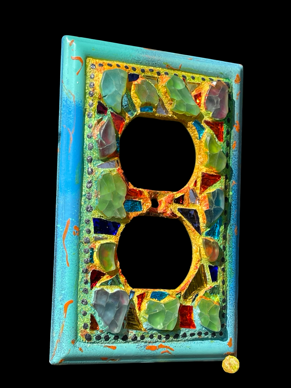 Repurposed Glass Mosaic Wall Plug, mini Wall Art