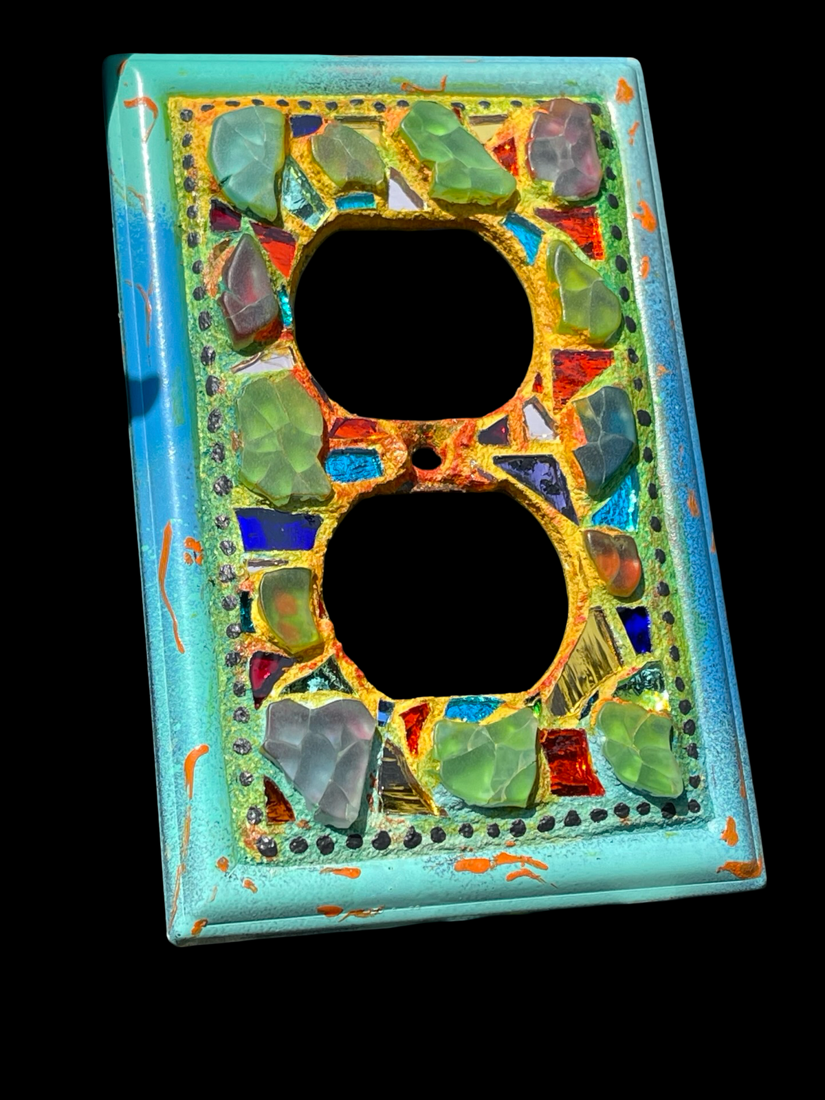 Repurposed Glass Mosaic Wall Plug, mini Wall Art