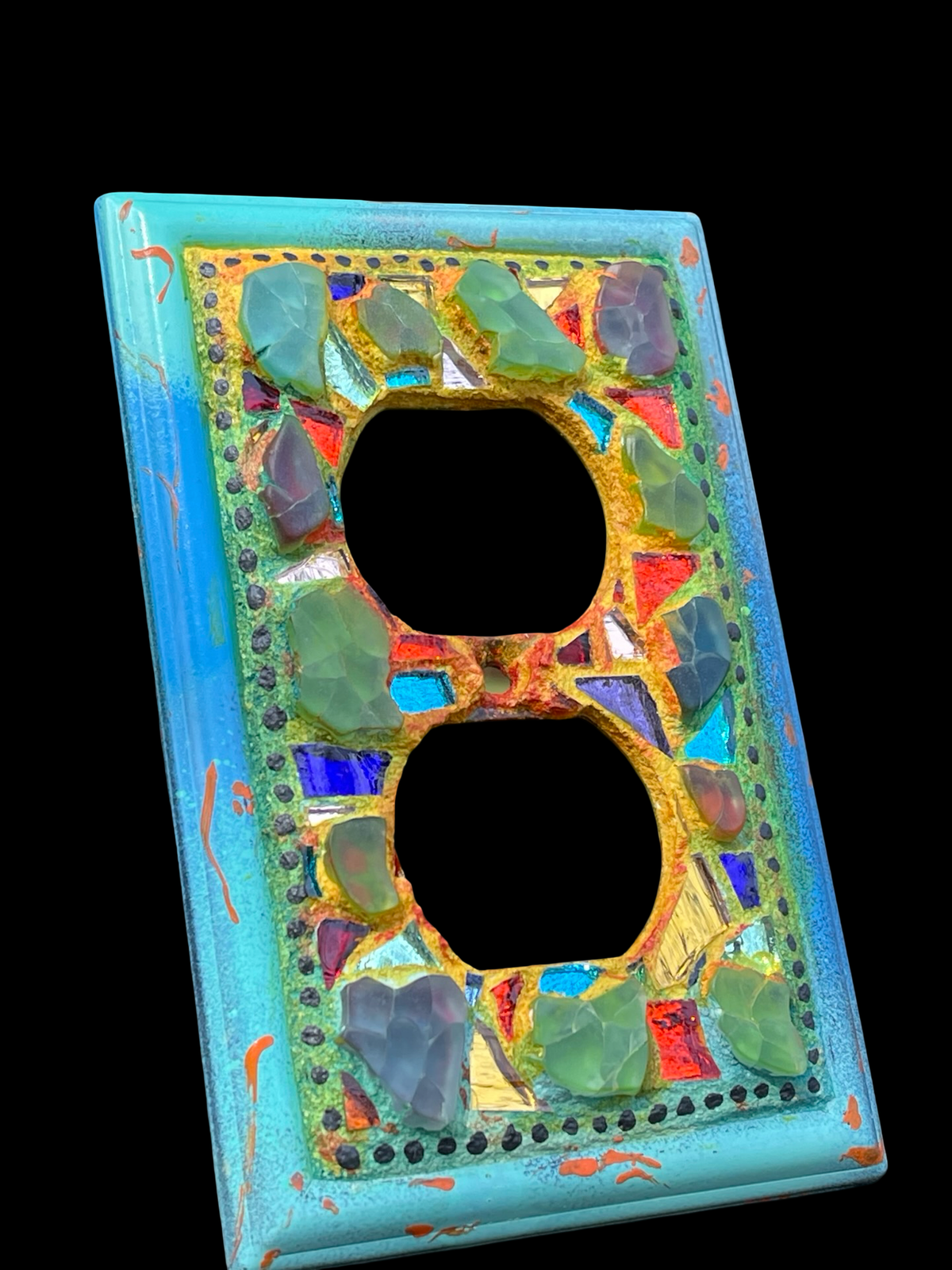 Repurposed Glass Mosaic Wall Plug, mini Wall Art