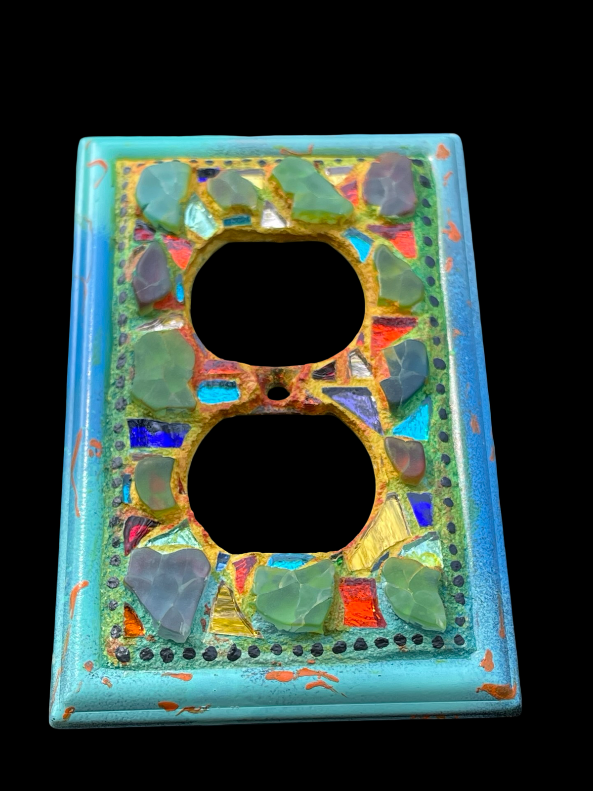 Repurposed Glass Mosaic Wall Plug, mini Wall Art