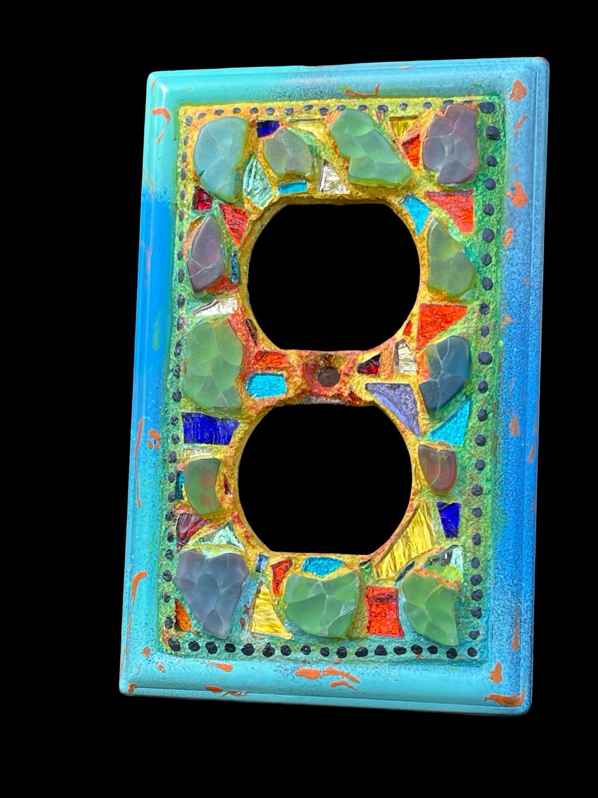 Repurposed Glass Mosaic Wall Plug, mini Wall Art