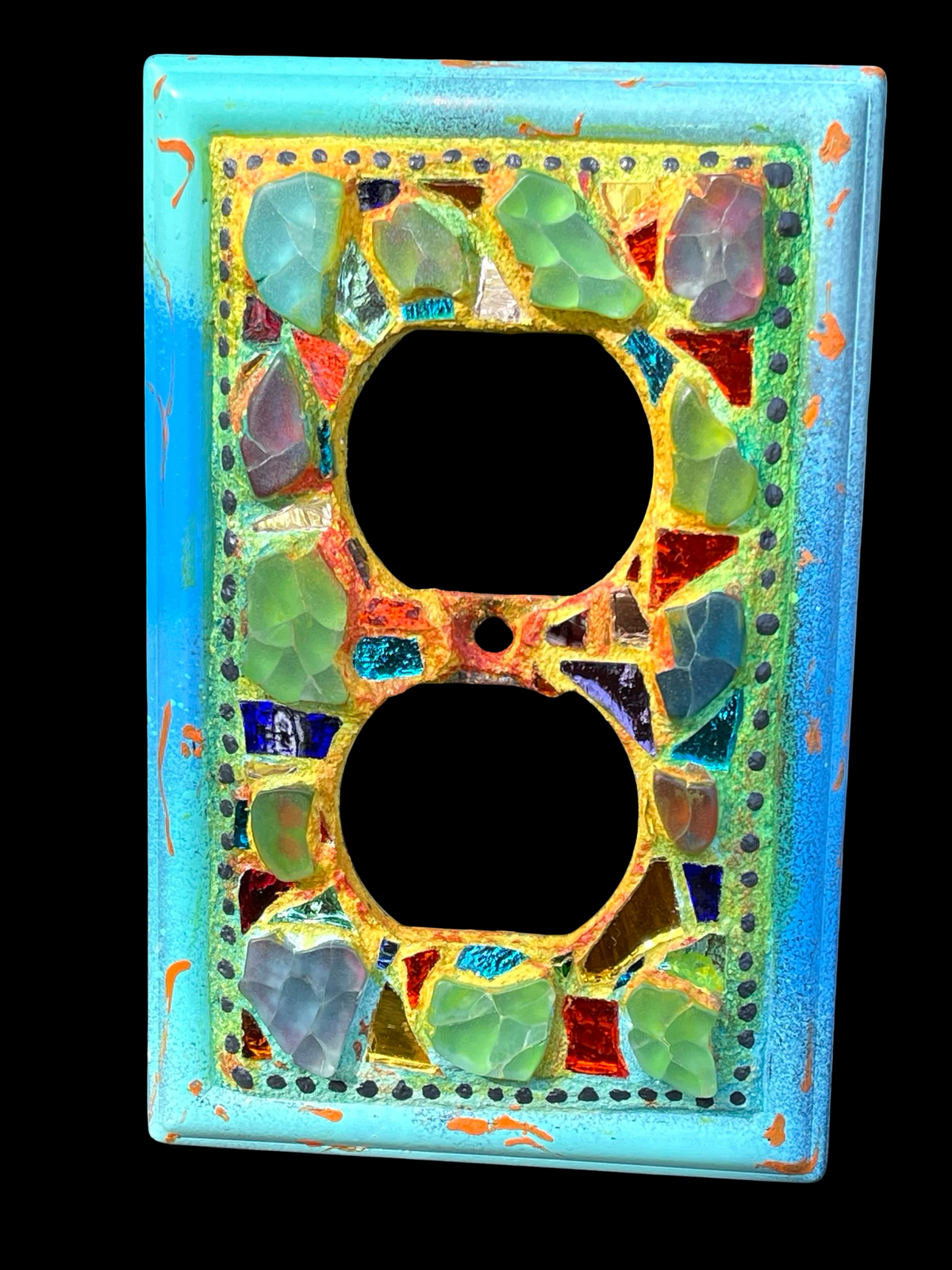 Repurposed Glass Mosaic Wall Plug, mini Wall Art