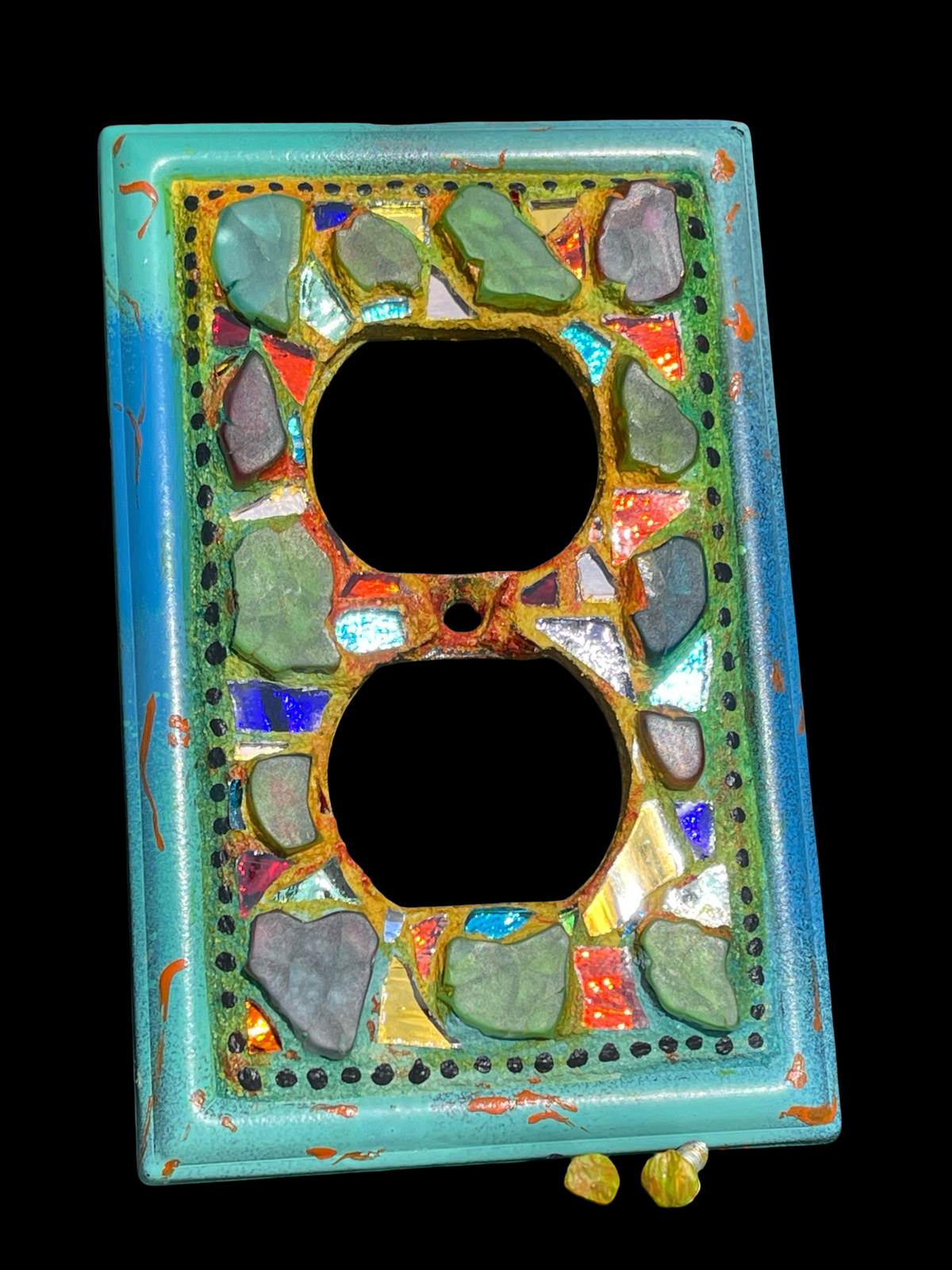Repurposed Glass Mosaic Wall Plug, mini Wall Art