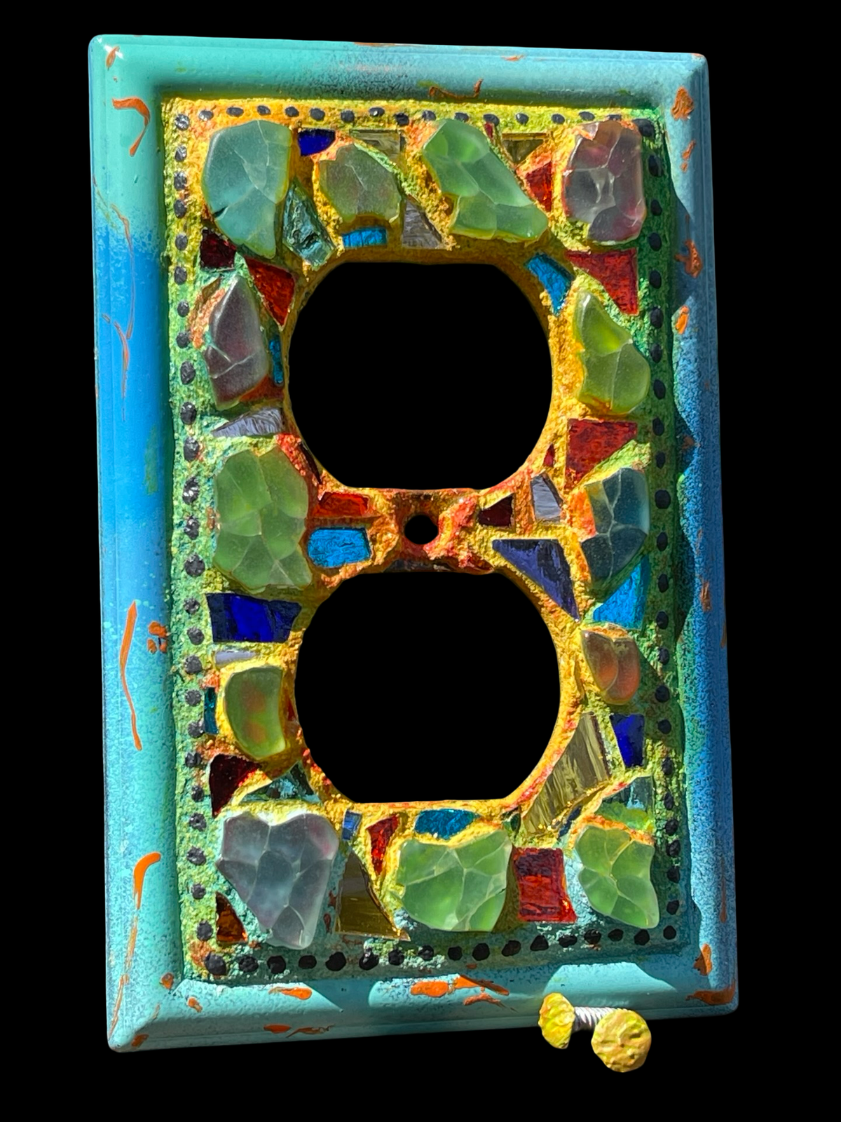 Repurposed Glass Mosaic Wall Plug, mini Wall Art