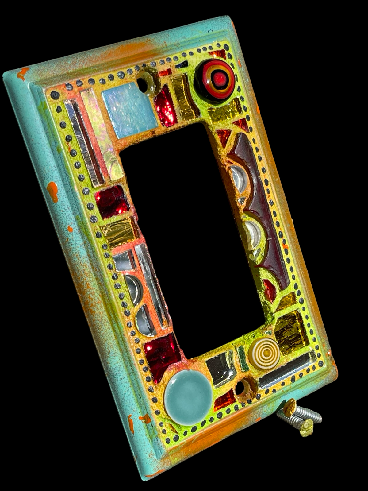 Single rocker mosaic light switch cover with mirror circles, half circles