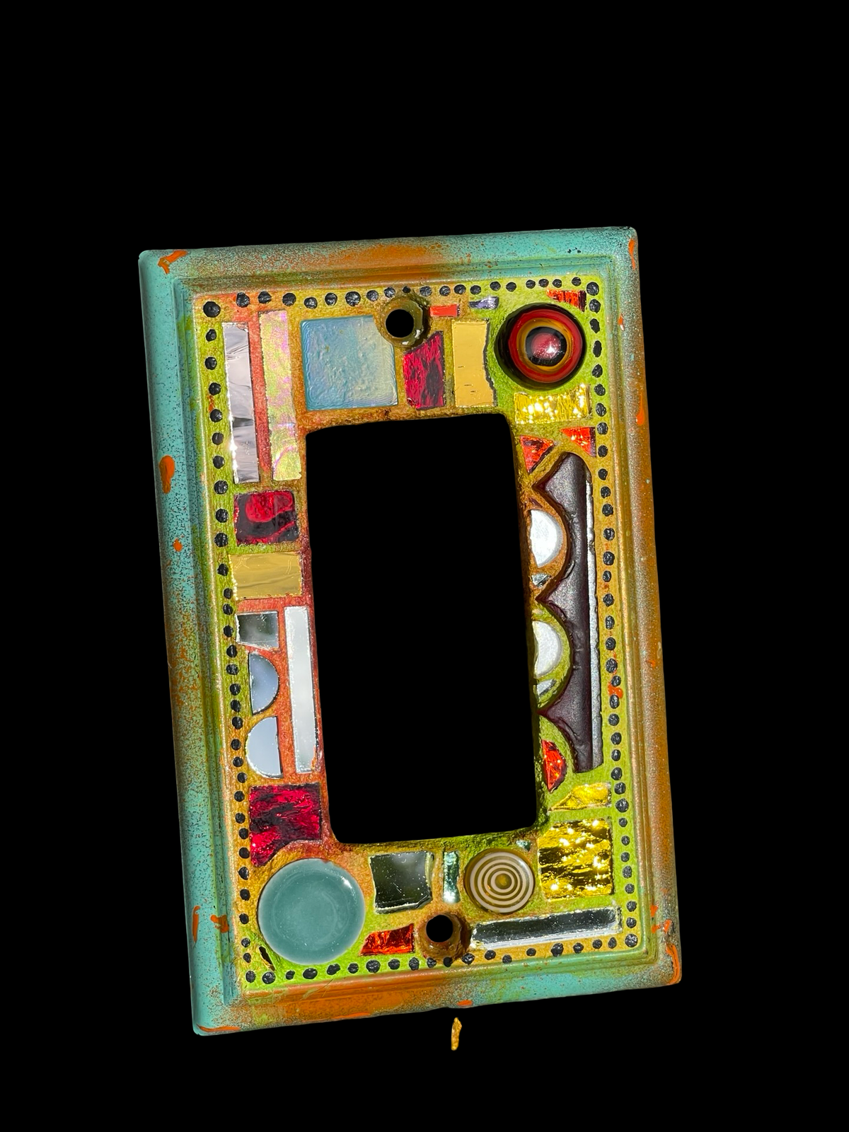 Single rocker mosaic light switch cover with mirror circles, half circles