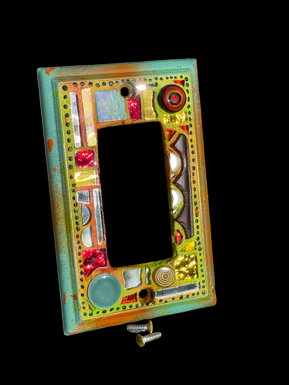 Single rocker mosaic light switch cover with mirror circles, half circles