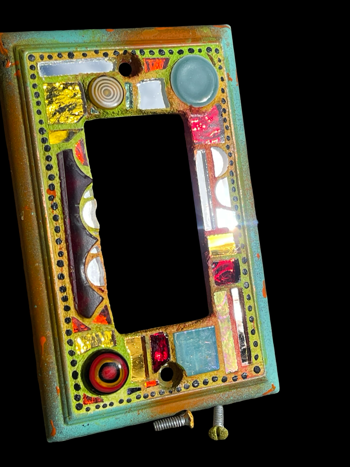 Single rocker mosaic light switch cover with mirror circles, half circles