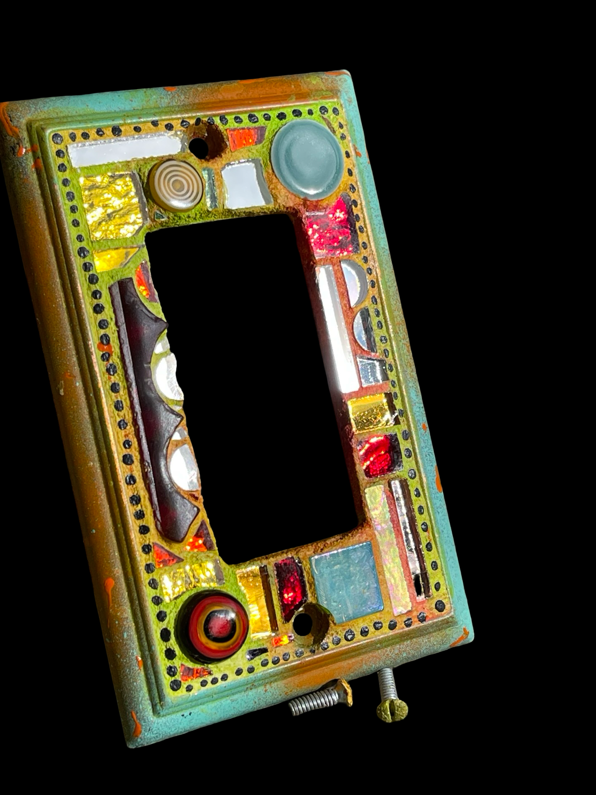 Single rocker mosaic light switch cover with mirror circles, half circles