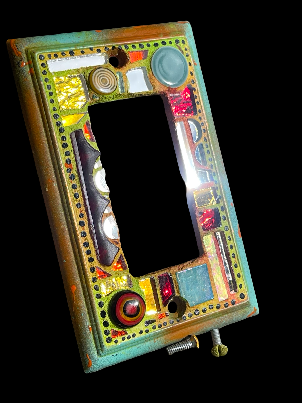 Single rocker mosaic light switch cover with mirror circles, half circles