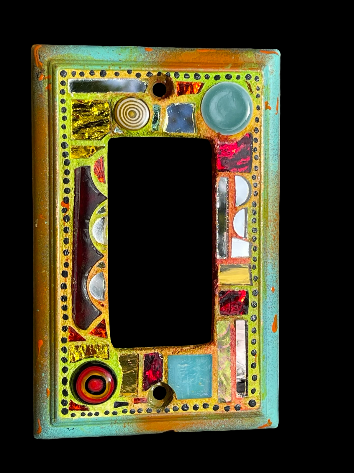 Single rocker mosaic light switch cover with mirror circles, half circles