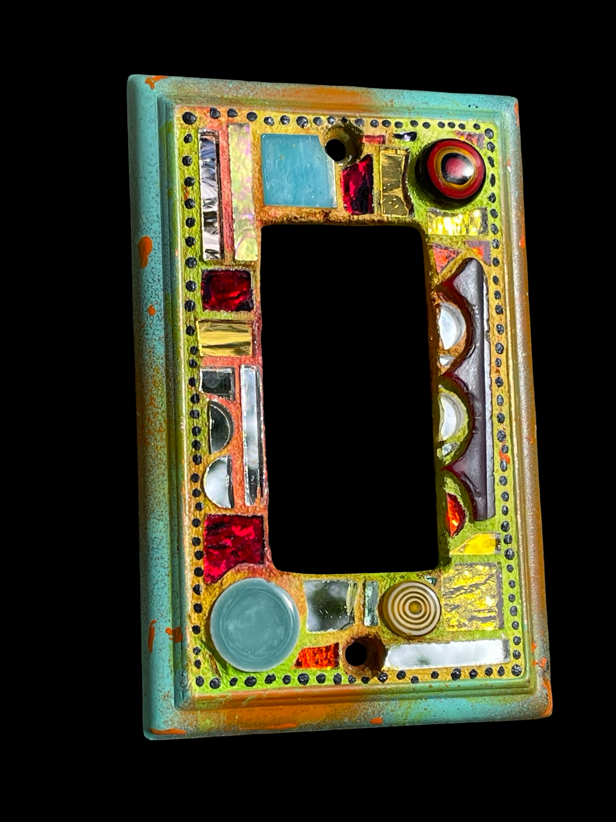 Single rocker mosaic light switch cover with mirror circles, half circles