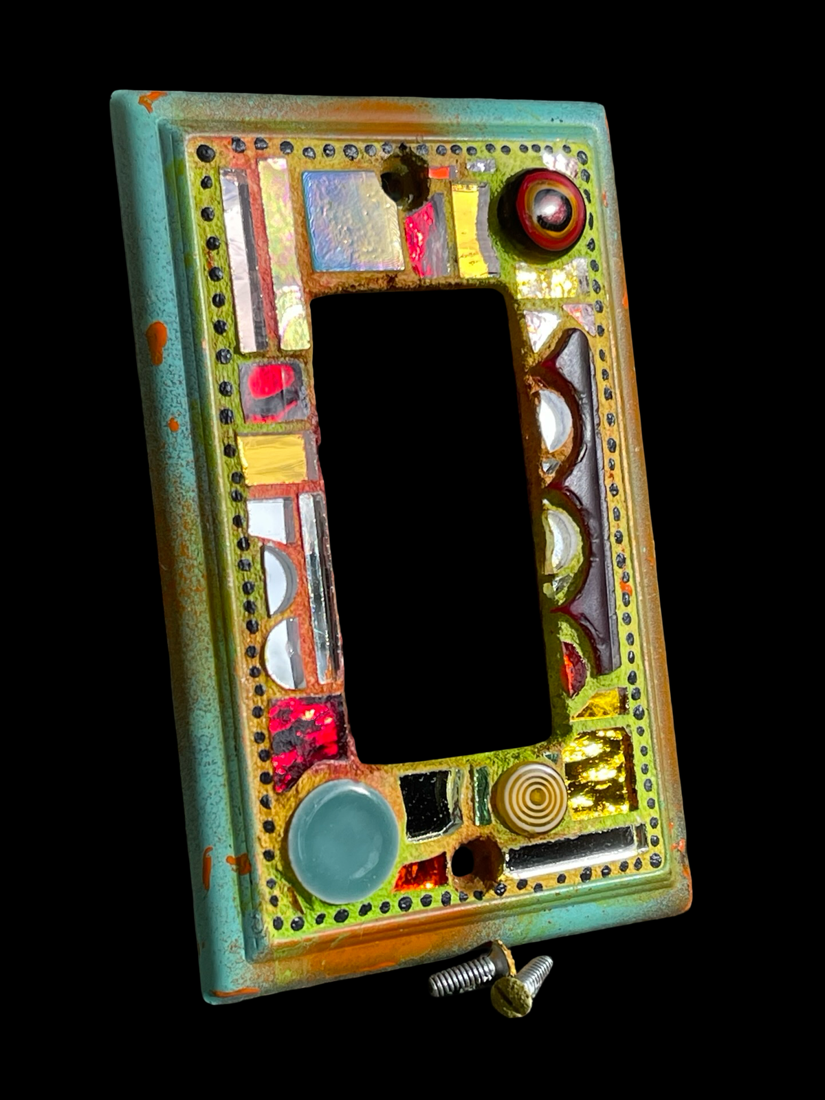 Single rocker mosaic light switch cover with mirror circles, half circles