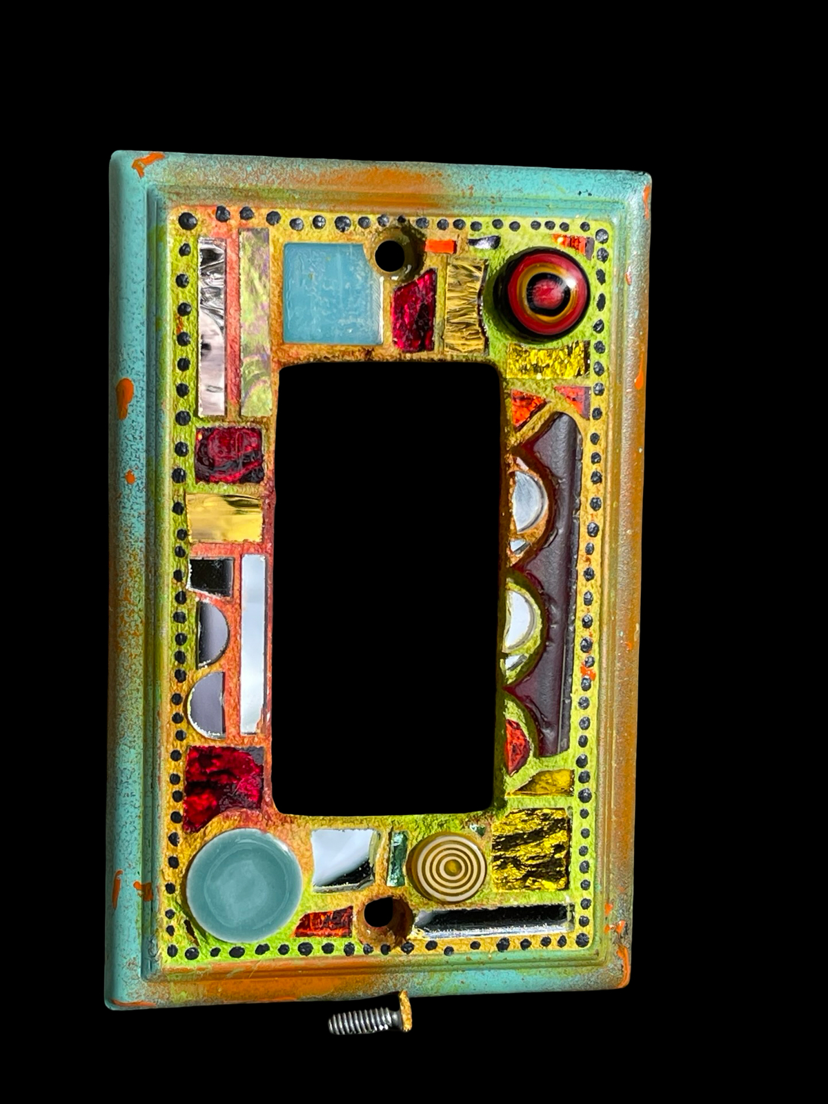 Single rocker mosaic light switch cover with mirror circles, half circles